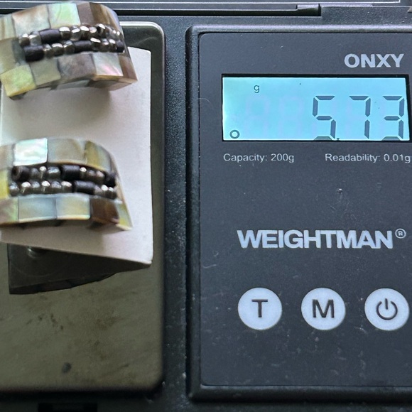 Semi-Circle Block Mother of Pearl | Abalone Inlay Pierced Earrings w Bead Accent - Picture 7 of 7